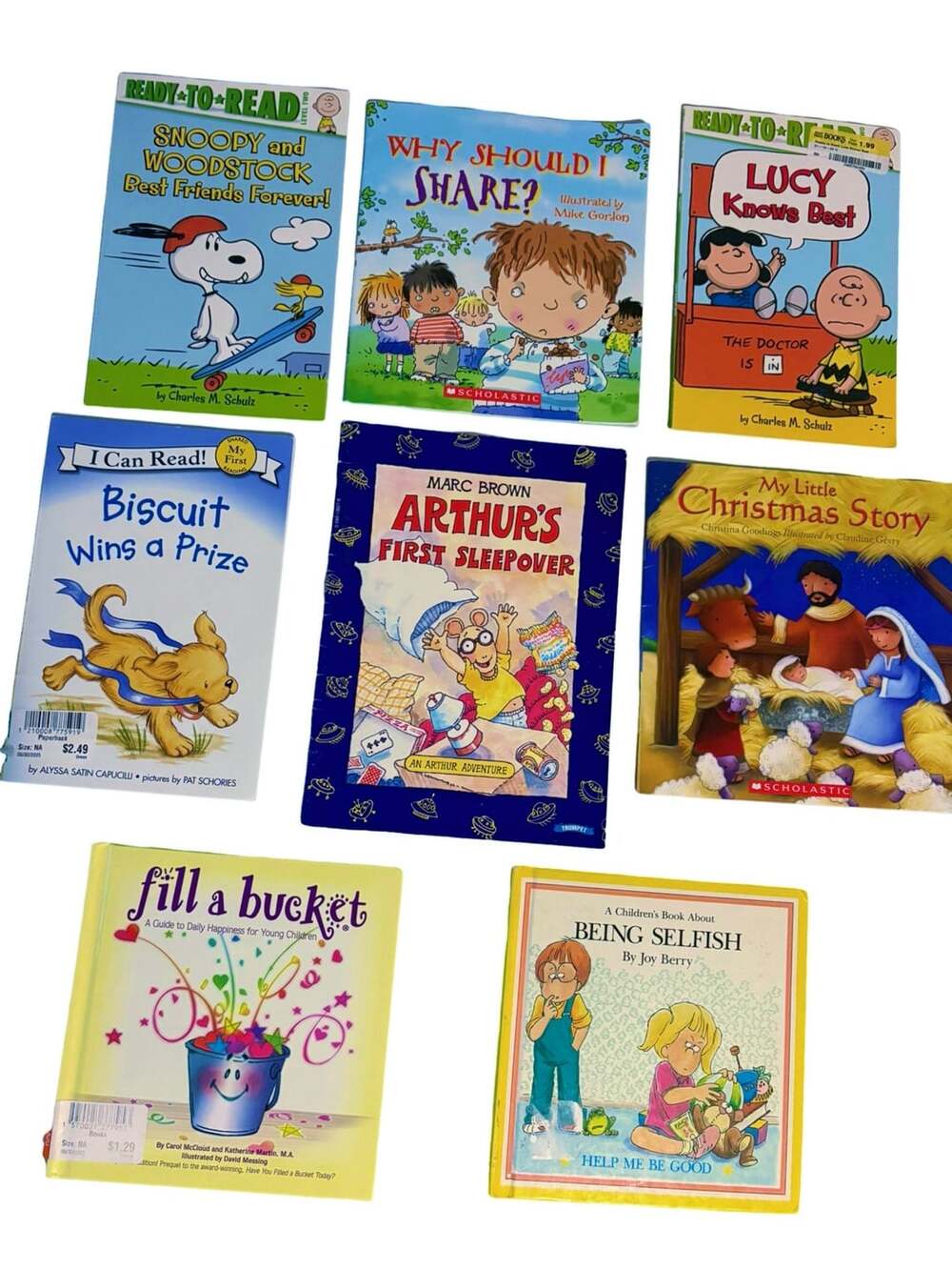 Lot of 8 Children's Story Books Various Titles Peanuts Arthur Biscuit